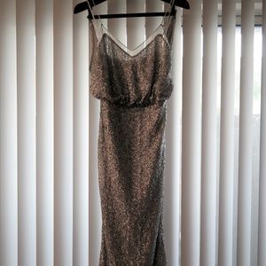 Badgley Mischka Silver Sequin Evening Gown Size 4